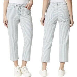 FRAYED CROPPED LACE-UP STRIPED DENIM JEANS SZ 16/33